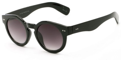 Angle of Ventura #3754 in Black Frame with Grey Lenses, Women's Round Sunglasses