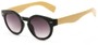 Angle of Ventura #3754 in Black/Tan Frame with Grey Lenses, Women's Round Sunglasses