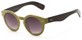 Angle of Ventura #3754 in Green/Black Frame with Grey Lenses, Women's Round Sunglasses