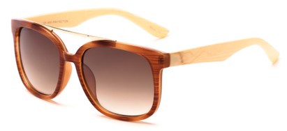 Angle of Achilles #38733 in Brown Stripe Frame/ Tan Faux Wood Temples with Amber Lenses, Men's Aviator Sunglasses