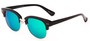 Angle of Trill #3893 in Glossy Black/Gold Frame with Blue/Green Mirrored Lenses, Women's Browline Sunglasses