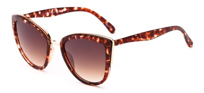 Angle of Luna #3896 in Pink Tortoise/Gold Frame with Amber Lenses, Women's Cat Eye Sunglasses