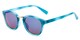 Angle of Newport #3967 in Blue Stripe Frame with Blue Mirrored Lenses, Women's Round Sunglasses