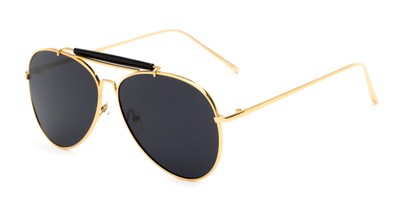 Angle of Bowery #3999 in Gold/Black Frame with Grey Lenses, Women's and Men's Aviator Sunglasses