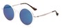 Angle of Bonaire #4017 in Matte Clear/Silver Frame with Blue Mirrored Lenses, Women's and Men's Round Sunglasses