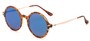 Angle of Bonaire #4017 in Matte Tortoise/Gold Frame with Blue Mirrored Lenses, Women's and Men's Round Sunglasses