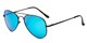 Angle of Cape Cod #4101 in Black Frame with Blue Mirrored Lenses, Women's and Men's Aviator Sunglasses