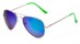 Angle of Cape Cod #4101 in Silver Frame with Blue/Green Mirrored Lenses, Women's and Men's Aviator Sunglasses