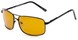 Angle of Newfoundland #4287 in Glossy Black Frame with Dark Yellow Lenses, Women's and Men's Aviator Sunglasses