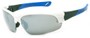 Angle of Neptuse #4605 in White/Blue Frame with Grey Lenses, Women's and Men's Sport & Wrap-Around Sunglasses