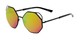 Angle of Waverly #5065 in Black Frame with Green/Pink Mirrored Lenses, Women's Round Sunglasses