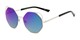 Angle of Waverly #5065 in Silver Frame with Green/Purple Mirrored Lenses, Women's Round Sunglasses