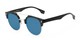 Angle of Austin #5104 in Black/Silver Frame with Blue Mirrored Lenses, Women's and Men's Round Sunglasses