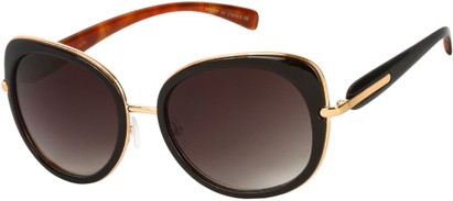 Angle of SW Oversized Round Style #528 in Black/Gold Frame with Smoke Lenses, Women's and Men's  