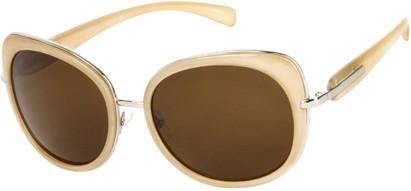 Angle of SW Oversized Round Style #528 in Tan/Silver Frame with Amber Lenses, Women's and Men's  
