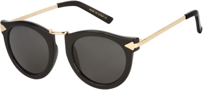 Angle of SW Round Retro Style #804 in Black/Gold Frame with Grey Lenses, Women's and Men's  