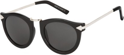 Angle of SW Round Retro Style #804 in Black/Silver Frame with Grey Lenses, Women's and Men's  