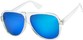 Angle of SW Mirrored Aviator Style #1760 in Clear Frame with Blue Mirrored Lenses, Women's and Men's  