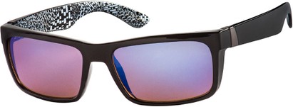 Angle of SW Retro Mirrored Style #8670 in Glossy Black/White Frame with Amber/Blue Mirrored Lenses, Women's and Men's  