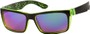 Angle of SW Retro Mirrored Style #8670 in Matte Black/Green Frame with Amber/Blue Mirrored Lenses, Women's and Men's  