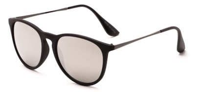 Angle of Cordoba #965 in Matte Black/Grey Frame with Silver Mirrored Lenses, Women's and Men's Round Sunglasses