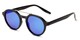 Angle of Auckland #5976 in Black/Silver Frame with Blue Mirrored Lenses, Women's and Men's Round Sunglasses