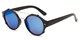 Angle of Fiji #5437 in Matte Black/Silver Frame with Blue Mirrored Lenses, Women's and Men's Round Sunglasses