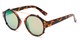 Angle of Fiji #5437 in Tortoise/ Gold Frame with Green Mirrored Lenses, Women's and Men's Round Sunglasses