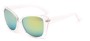 Angle of Imperial #5650 in Clear Frame with Yellow/Blue Mirrored Lenses, Women's Cat Eye Sunglasses