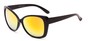 Angle of Imperial #5650 in Glossy Black Frame with Orange Mirrored Lenses, Women's Cat Eye Sunglasses