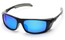 Angle of Badlands #5734 in Glossy Black Frame with Blue Mirrored Lenses, Women's and Men's Sport & Wrap-Around Sunglasses