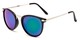 Angle of Cabo #6114 in Black/Silver Frame with Blue/Green Mirrored Lenses, Women's and Men's Round Sunglasses