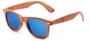 Angle of Hatchet #6200 in Faux Wood Frame with Blue Mirrored Lenses, Women's and Men's Retro Square Sunglasses