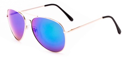 Angle of Solar #6799 in Gold Frame with Blue/Green Mirrored Lenses, Women's and Men's Aviator Sunglasses