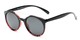 Angle of Milo #6928 in Black/Red Frame with Grey Lenses, Women's and Men's Round Sunglasses