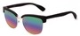 Angle of Sucre #7033 in Black/Silver Frame with Rainbow Mirrored Lenses, Women's Browline Sunglasses
