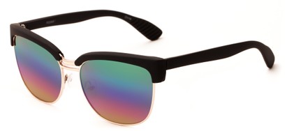 Angle of Sucre #7033 in Black/Gold Frame with Rainbow Mirrored Lenses, Women's Browline Sunglasses