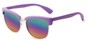 Angle of Sucre #7033 in Purple/Silver Frame with Rainbow Mirrored Lenses, Women's Browline Sunglasses