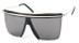 Angle of SW Shield Style #1801 in Black/Silver Frame with Blue/Grey Lenses, Women's and Men's  