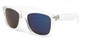Angle of Jackson in Clear Frame with Purple/Multi Mirrored Lenses, Women's and Men's Retro Square Sunglasses
