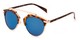 Angle of Tonto #9502 in Tortoise/Gold Frame with Blue Lenses, Women's and Men's Round Sunglasses