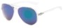Angle of Surfside #9577 in Glossy Clear Frame with Blue Mirrored Lenses, Women's and Men's Aviator Sunglasses