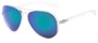 Angle of Surfside #9577 in Glossy Clear Frame with Blue/Green Mirrored Lenses, Women's and Men's Aviator Sunglasses