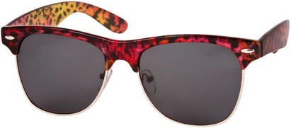 Angle of SW Animal Print Retro Style #5080 in Red/Yellow Leopard Frame with Smoke Lenses, Men's Select... Select...