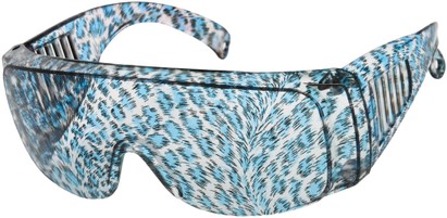 Angle of SW Animal Print Shield Style #1228 in Blue/Clear Leopard Frame, Women's and Men's  