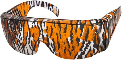 Angle of SW Animal Print Shield Style #1228 in Brown/Clear Tiger Frame, Women's and Men's  