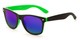 Angle of Cirrus #1448 in Black/Green Frame with Blue Mirrored Lenses, Women's and Men's Retro Square Sunglasses