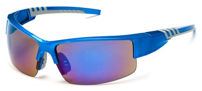 Angle of Oasis #1282 in Blue/Grey Frame with Mirrored Lenses, Men's Sport & Wrap-Around Sunglasses