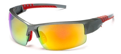 Angle of Oasis #1282 in Grey/Red Frame with Mirrored Lenses, Men's Sport & Wrap-Around Sunglasses