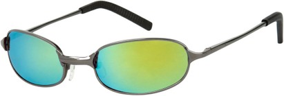 Angle of SW Mirrored Metal Style #9435 in Glossy Grey Frame with Yellow Mirrored Lenses, Women's and Men's  